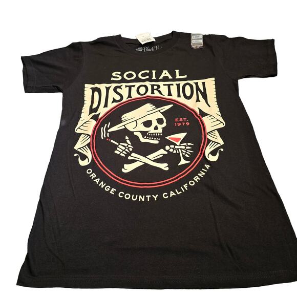NWT Unisex Licensed Black Social Distortion Orange County CA Graphic Tee Size XS - Picture 1 of 7